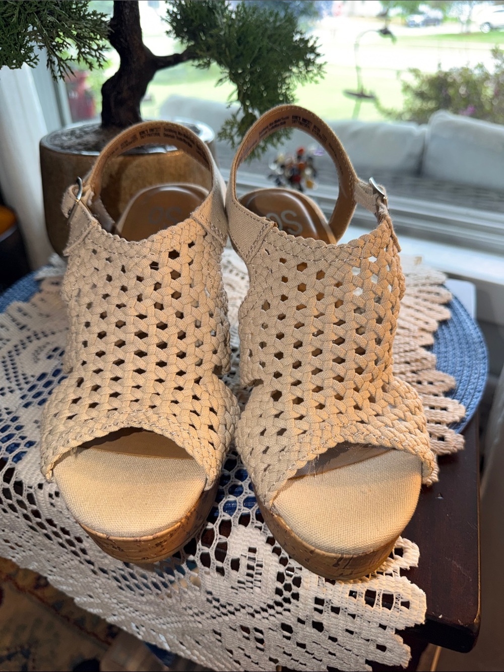SO Cream Woven Cork Wedge Sandals